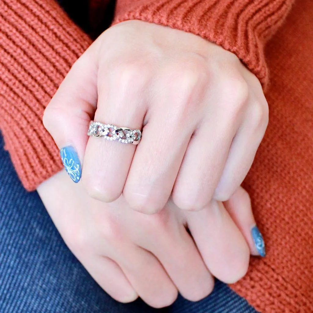 High polished (no plating) Stainless Steel Ring with AAA Grade CZ in Clear for Women Style DA163