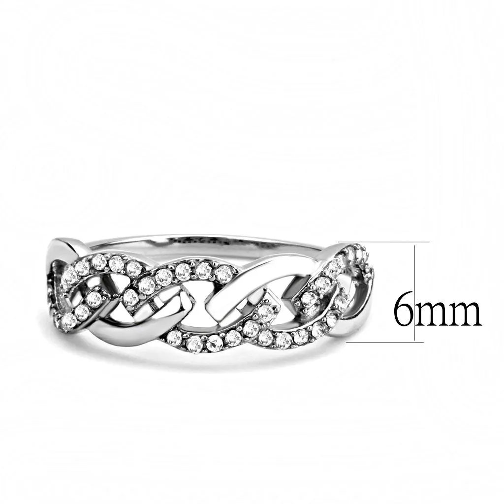 High polished (no plating) Stainless Steel Ring with AAA Grade CZ in Clear for Women Style DA163