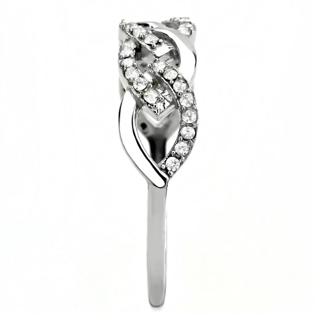 High polished (no plating) Stainless Steel Ring with AAA Grade CZ in Clear for Women Style DA163