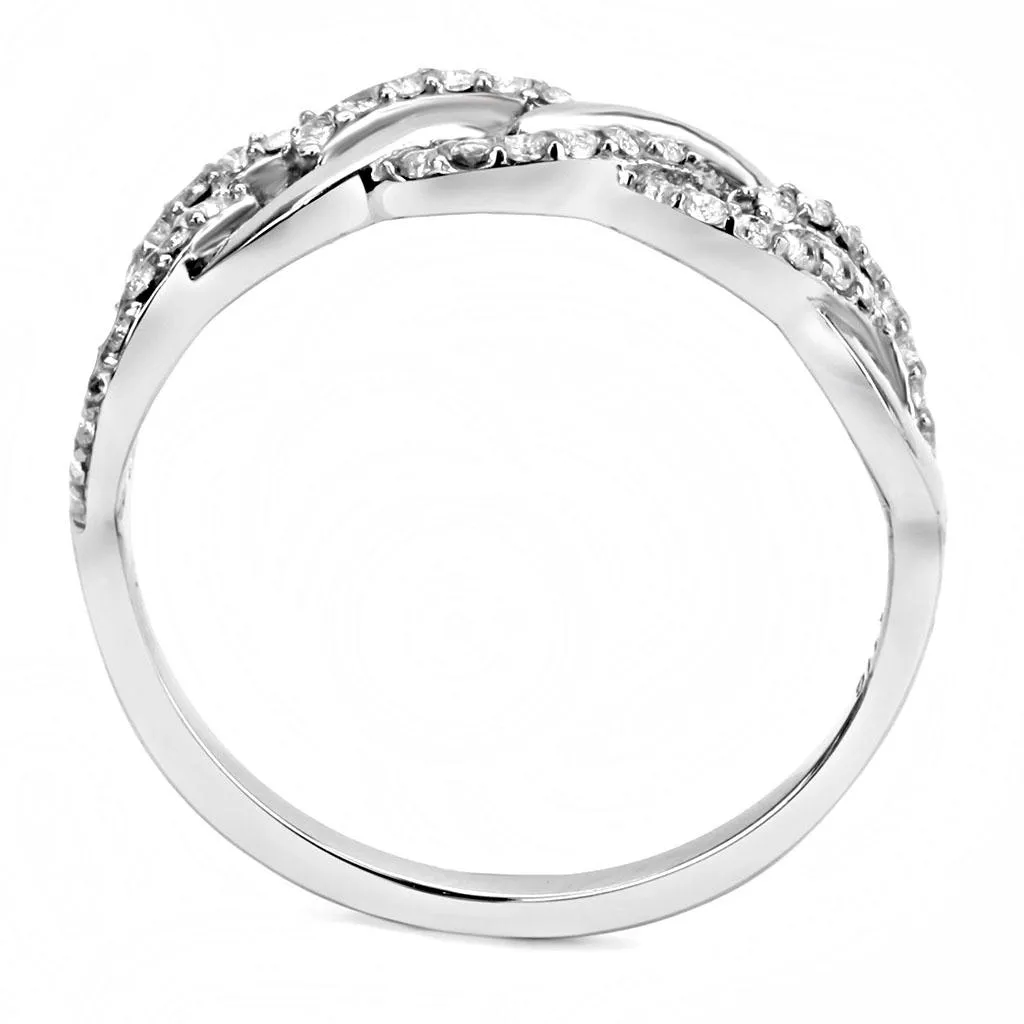 High polished (no plating) Stainless Steel Ring with AAA Grade CZ in Clear for Women Style DA163