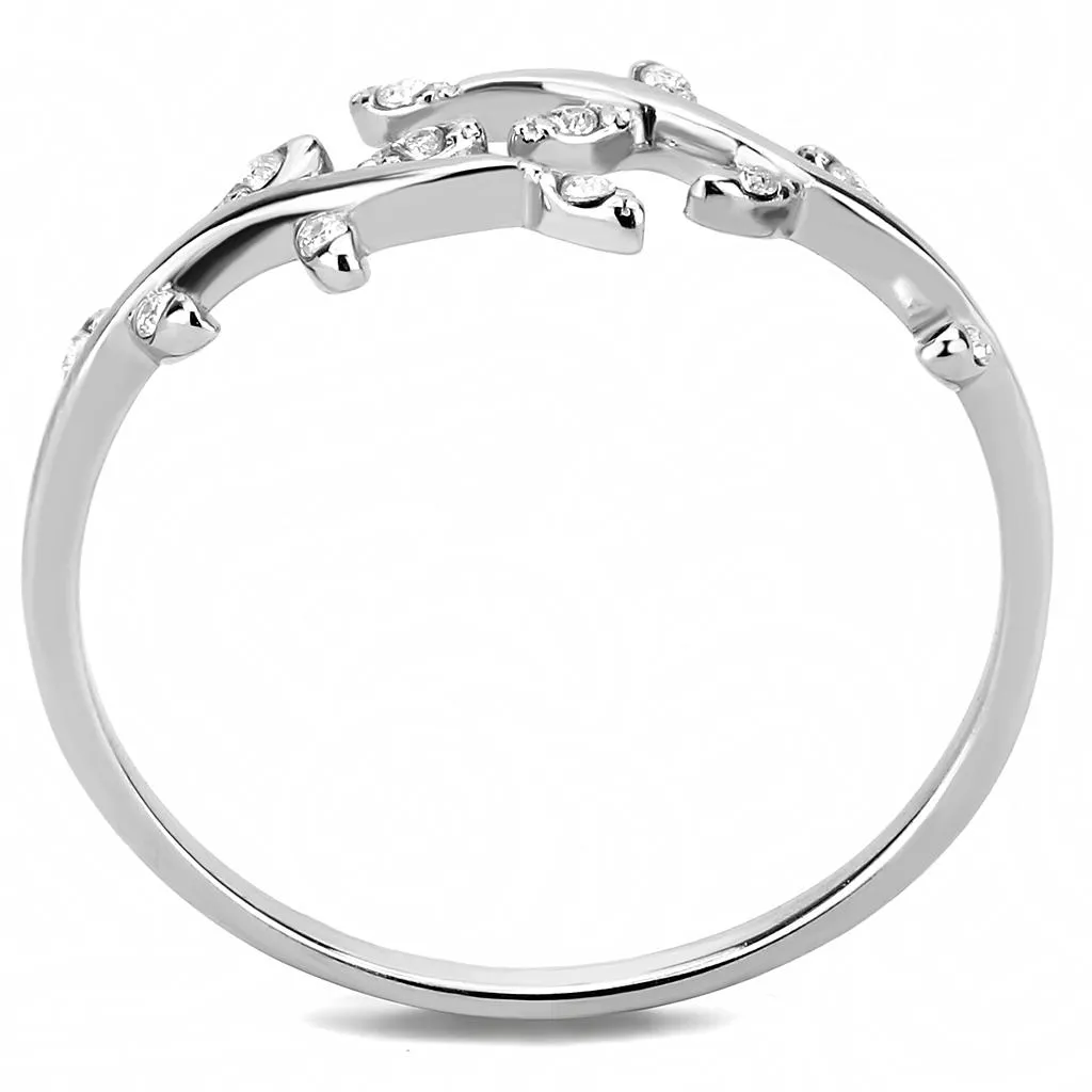 High polished (no plating) Stainless Steel Ring with AAA Grade CZ in Clear for Women Style DA266