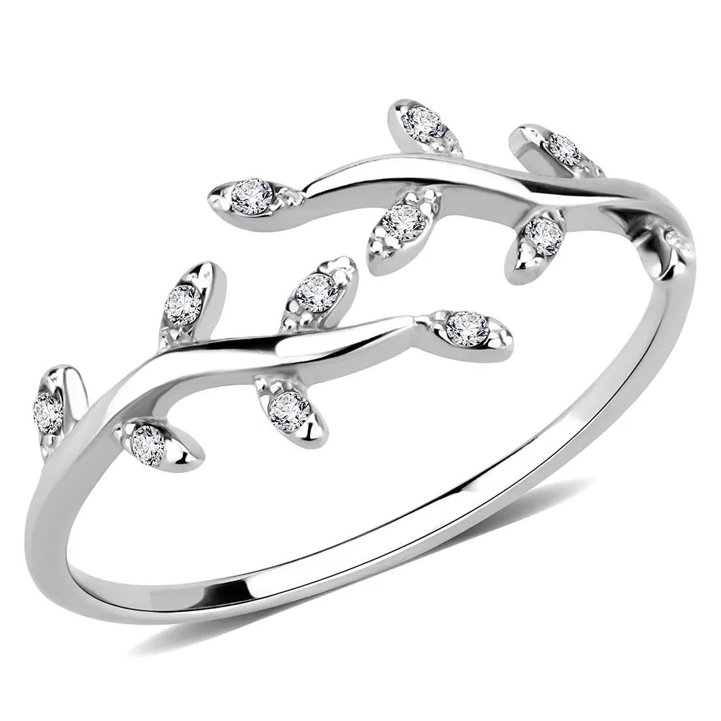 High polished (no plating) Stainless Steel Ring with AAA Grade CZ in Clear for Women Style DA266