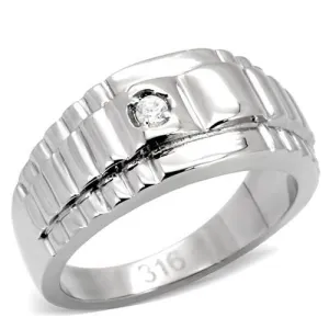 High polished (no plating) Stainless Steel Ring with AAA Grade CZ in Clear for Women Style TK120