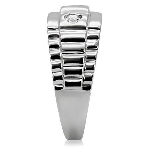 High polished (no plating) Stainless Steel Ring with AAA Grade CZ in Clear for Women Style TK120