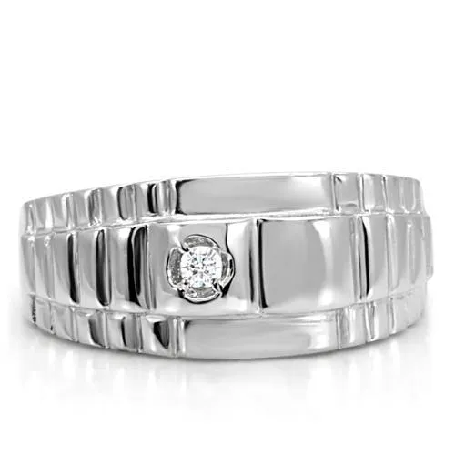 High polished (no plating) Stainless Steel Ring with AAA Grade CZ in Clear for Women Style TK120