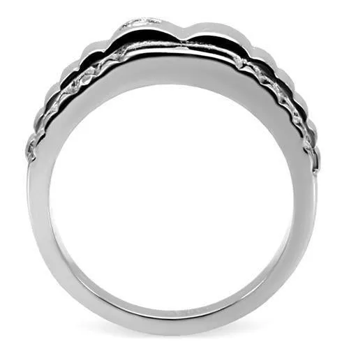 High polished (no plating) Stainless Steel Ring with AAA Grade CZ in Clear for Women Style TK120