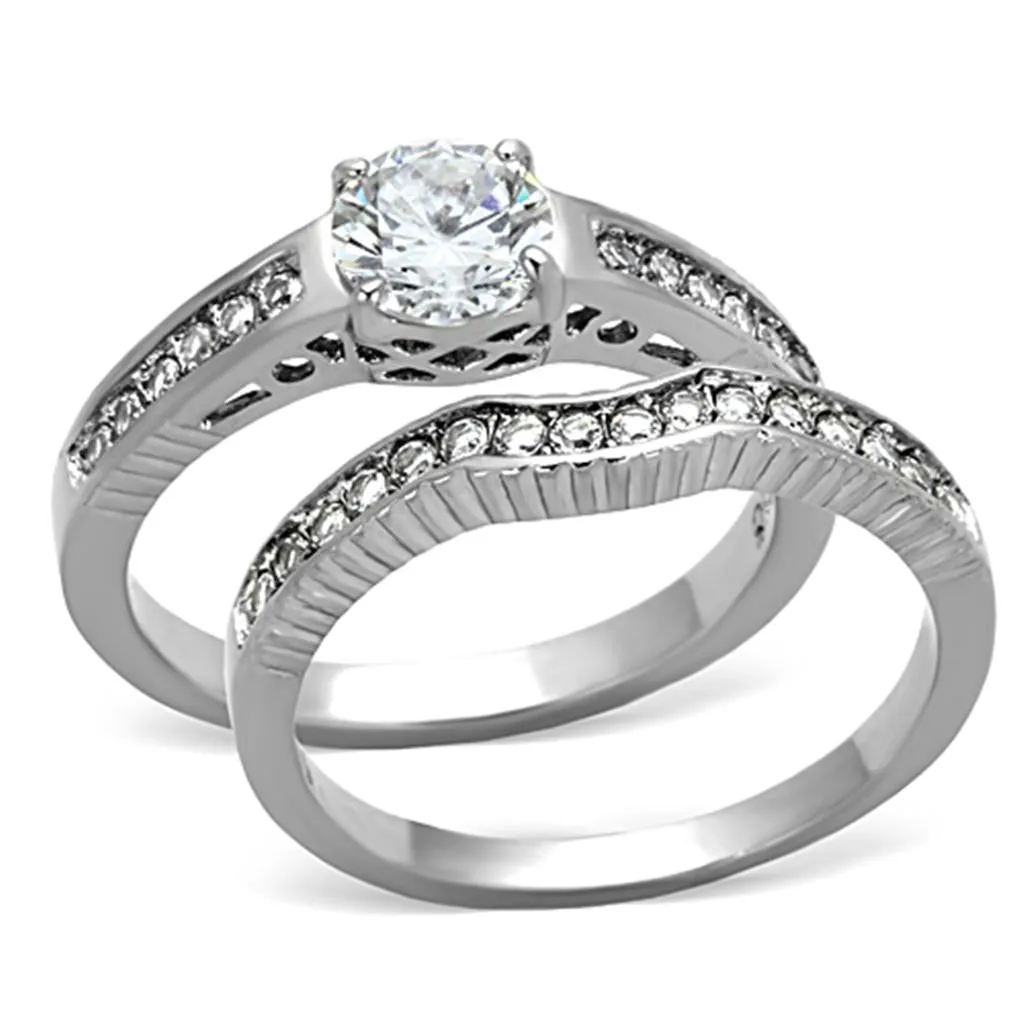 High polished (no plating) Stainless Steel Ring with AAA Grade CZ in Clear for Women Style TK1231