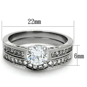 High polished (no plating) Stainless Steel Ring with AAA Grade CZ in Clear for Women Style TK1231
