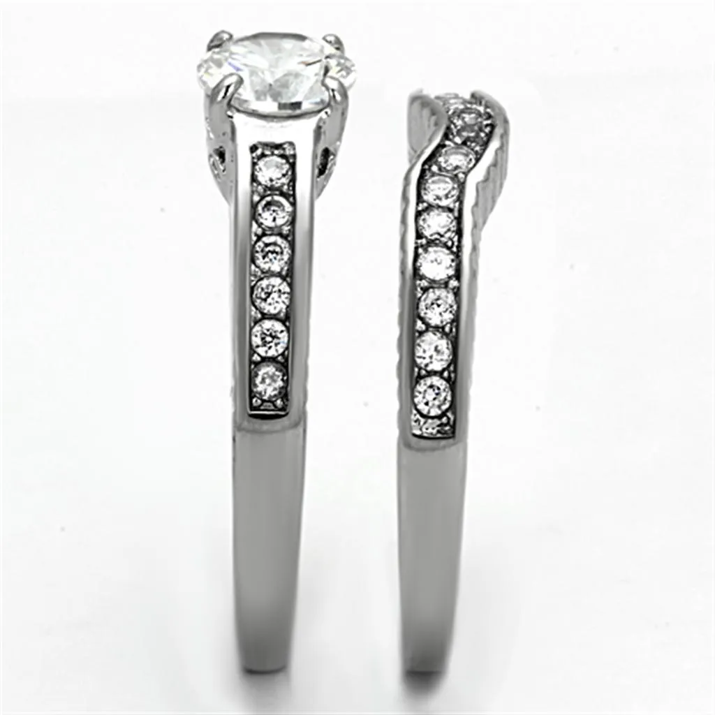 High polished (no plating) Stainless Steel Ring with AAA Grade CZ in Clear for Women Style TK1231