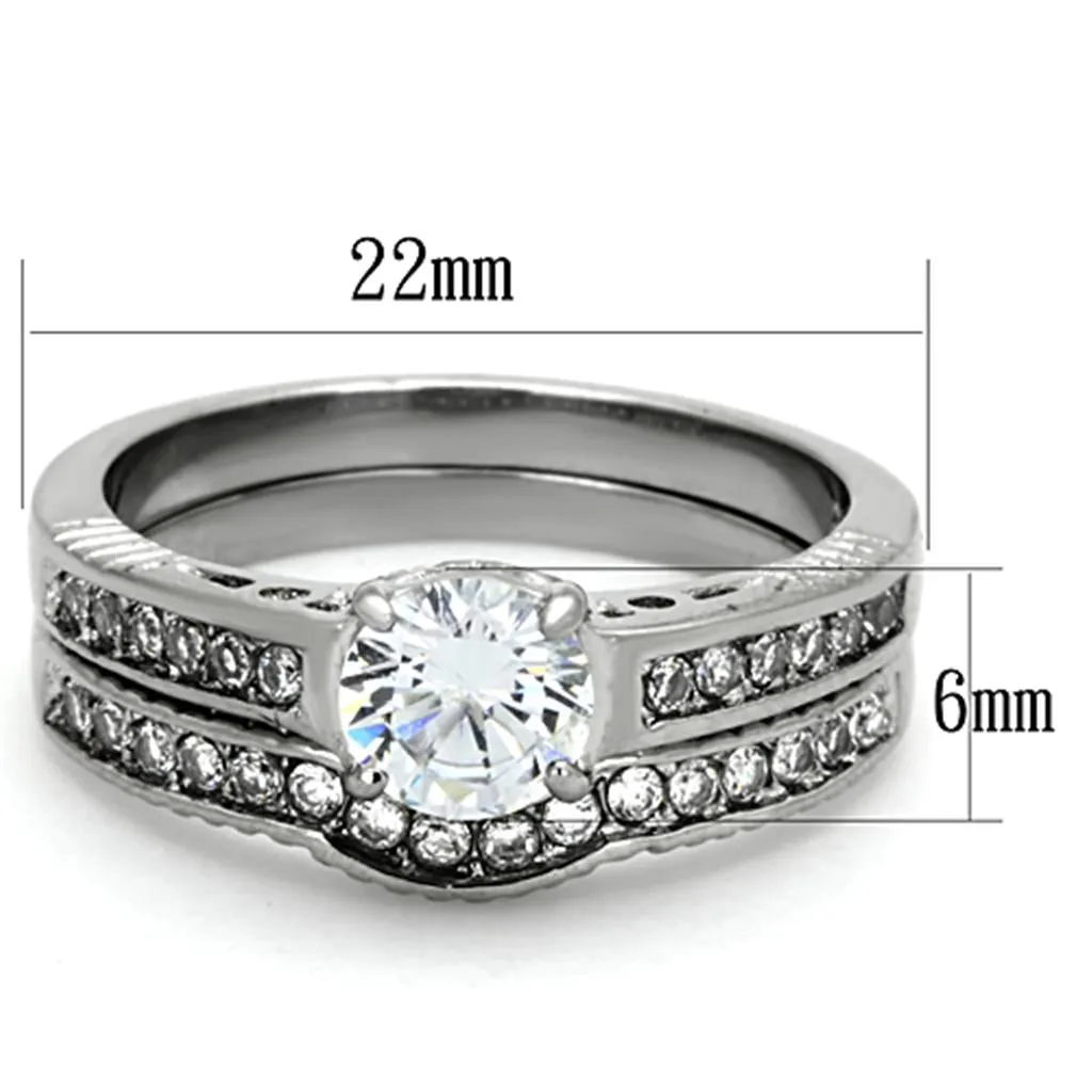 High polished (no plating) Stainless Steel Ring with AAA Grade CZ in Clear for Women Style TK1231