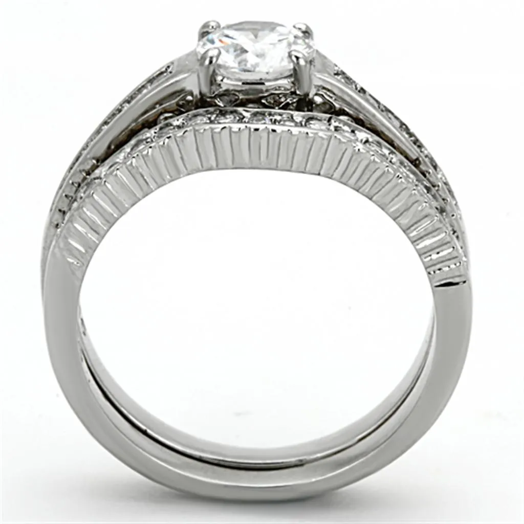 High polished (no plating) Stainless Steel Ring with AAA Grade CZ in Clear for Women Style TK1231