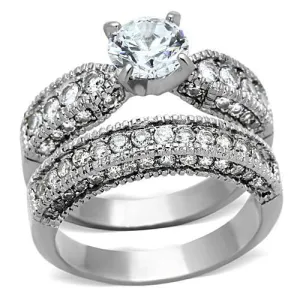 High polished (no plating) Stainless Steel Ring with AAA Grade CZ in Clear for Women Style TK1318