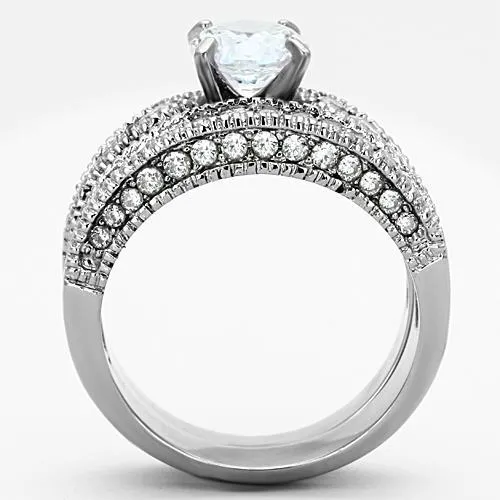 High polished (no plating) Stainless Steel Ring with AAA Grade CZ in Clear for Women Style TK1318