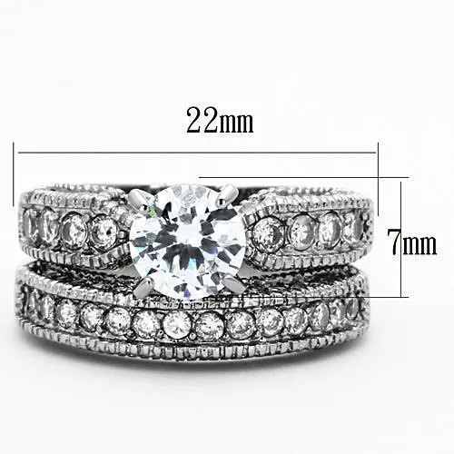 High polished (no plating) Stainless Steel Ring with AAA Grade CZ in Clear for Women Style TK1318