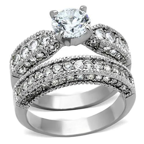 High polished (no plating) Stainless Steel Ring with AAA Grade CZ in Clear for Women Style TK1318