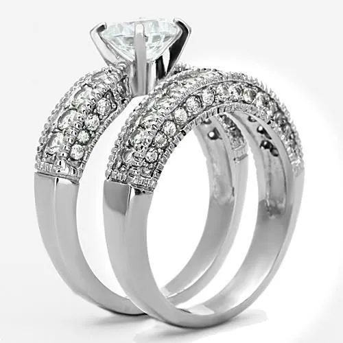 High polished (no plating) Stainless Steel Ring with AAA Grade CZ in Clear for Women Style TK1318