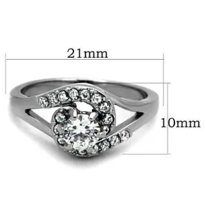 High polished (no plating) Stainless Steel Ring with AAA Grade CZ in Clear for Women Style TK1529
