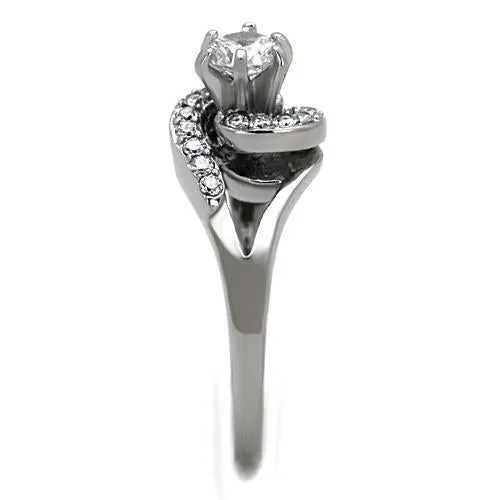 High polished (no plating) Stainless Steel Ring with AAA Grade CZ in Clear for Women Style TK1529