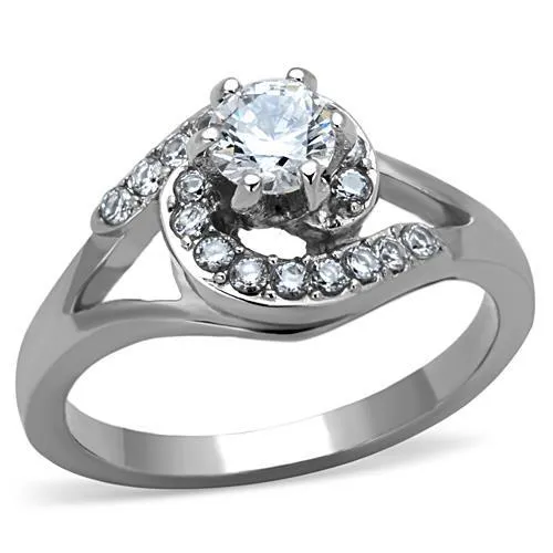 High polished (no plating) Stainless Steel Ring with AAA Grade CZ in Clear for Women Style TK1529