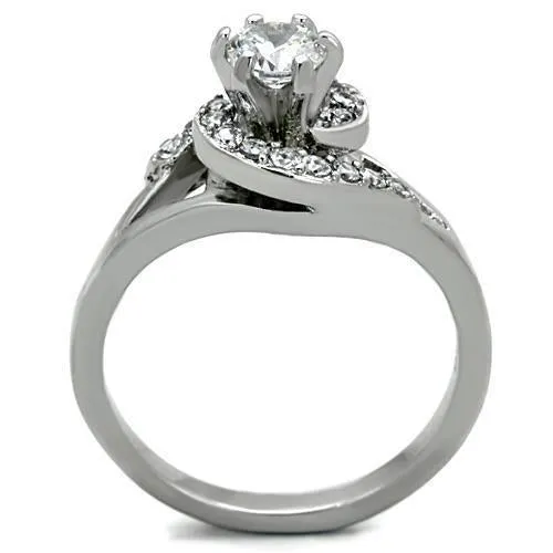 High polished (no plating) Stainless Steel Ring with AAA Grade CZ in Clear for Women Style TK1529