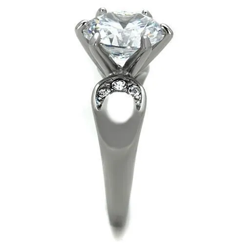 High polished (no plating) Stainless Steel Ring with AAA Grade CZ in Clear for Women Style TK1536