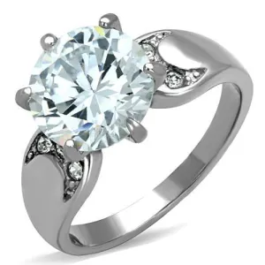 High polished (no plating) Stainless Steel Ring with AAA Grade CZ in Clear for Women Style TK1536