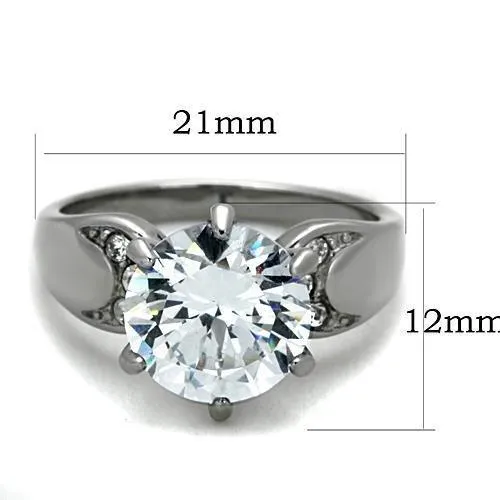 High polished (no plating) Stainless Steel Ring with AAA Grade CZ in Clear for Women Style TK1536