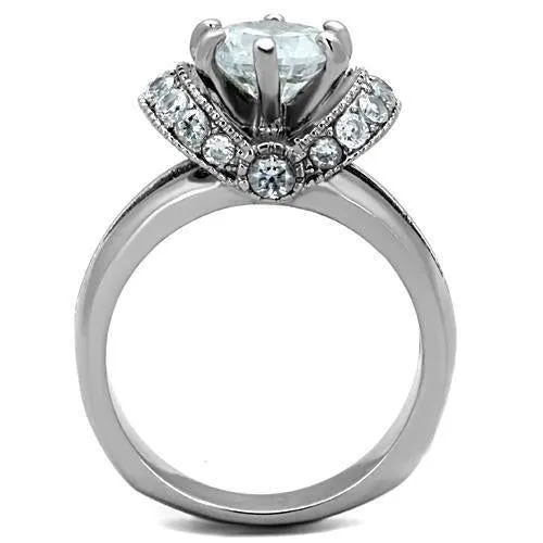 High polished (no plating) Stainless Steel Ring with AAA Grade CZ in Clear for Women Style TK1757