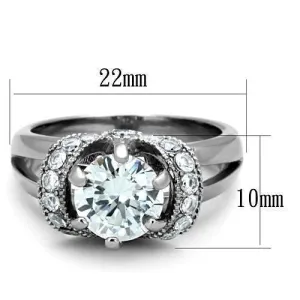 High polished (no plating) Stainless Steel Ring with AAA Grade CZ in Clear for Women Style TK1757