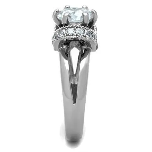 High polished (no plating) Stainless Steel Ring with AAA Grade CZ in Clear for Women Style TK1757