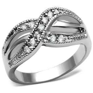 High polished (no plating) Stainless Steel Ring with AAA Grade CZ in Clear for Women Style TK2873