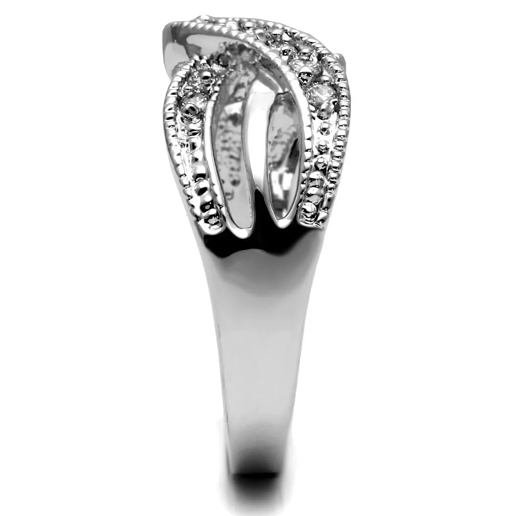 High polished (no plating) Stainless Steel Ring with AAA Grade CZ in Clear for Women Style TK2873