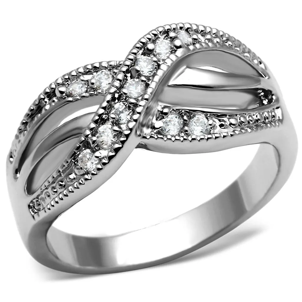 High polished (no plating) Stainless Steel Ring with AAA Grade CZ in Clear for Women Style TK2873