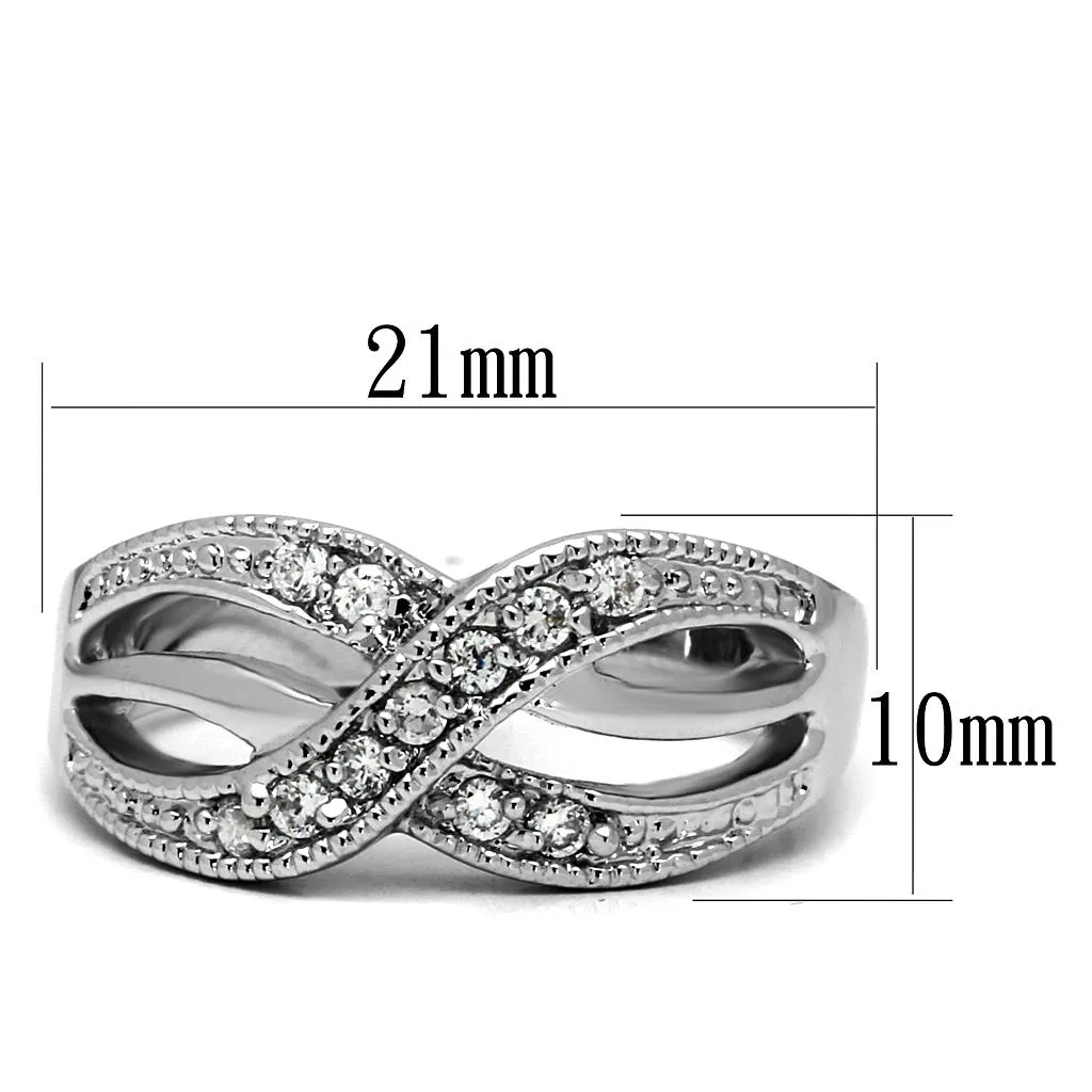High polished (no plating) Stainless Steel Ring with AAA Grade CZ in Clear for Women Style TK2873
