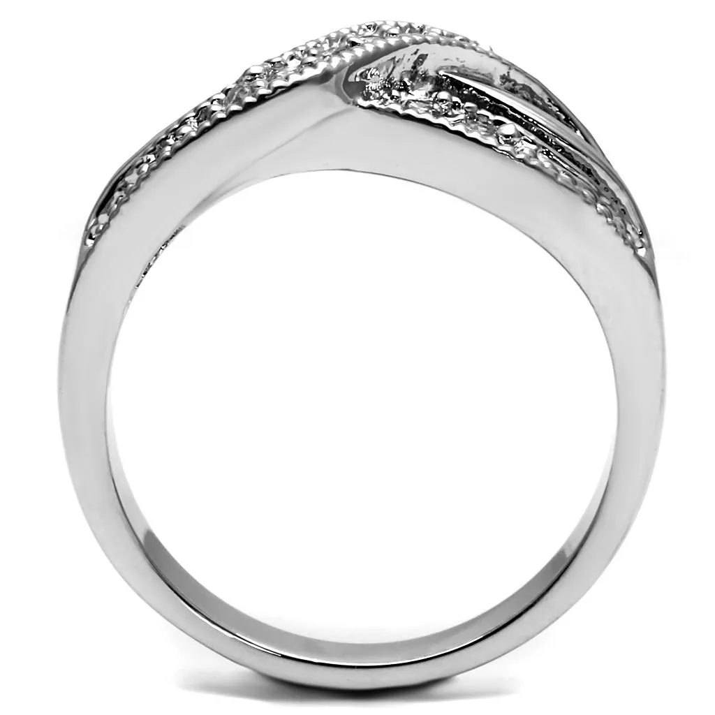 High polished (no plating) Stainless Steel Ring with AAA Grade CZ in Clear for Women Style TK2873