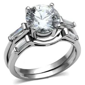 High polished (no plating) Stainless Steel Ring with AAA Grade CZ in Clear for Women Style TK2878