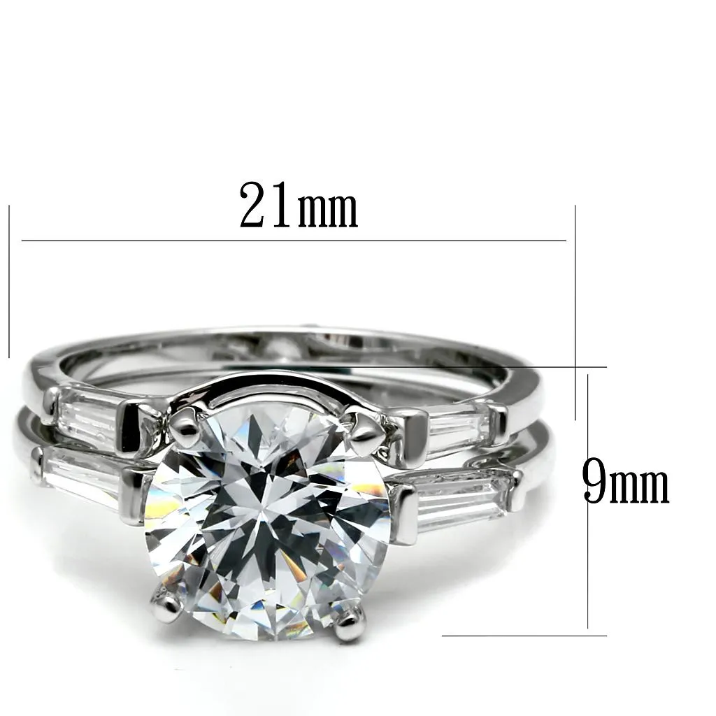 High polished (no plating) Stainless Steel Ring with AAA Grade CZ in Clear for Women Style TK2878