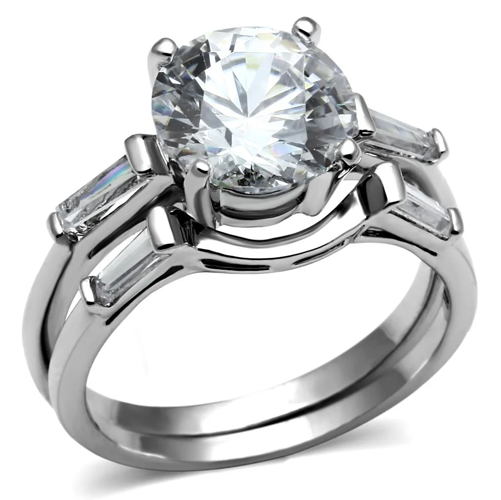 High polished (no plating) Stainless Steel Ring with AAA Grade CZ in Clear for Women Style TK2878