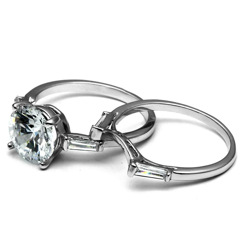 High polished (no plating) Stainless Steel Ring with AAA Grade CZ in Clear for Women Style TK2878