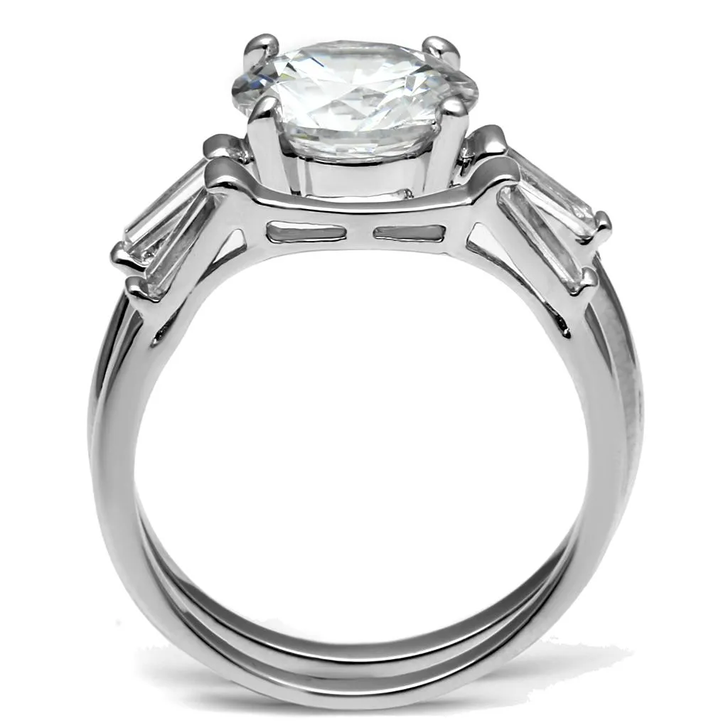 High polished (no plating) Stainless Steel Ring with AAA Grade CZ in Clear for Women Style TK2878