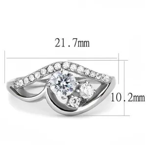 High polished (no plating) Stainless Steel Ring with AAA Grade CZ in Clear for Women Style TK3243