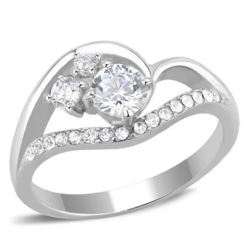 High polished (no plating) Stainless Steel Ring with AAA Grade CZ in Clear for Women Style TK3243
