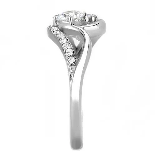 High polished (no plating) Stainless Steel Ring with AAA Grade CZ in Clear for Women Style TK3243