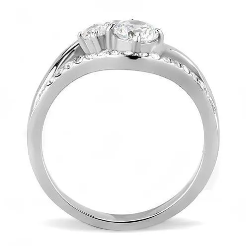 High polished (no plating) Stainless Steel Ring with AAA Grade CZ in Clear for Women Style TK3243