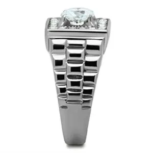 High polished (no plating) Stainless Steel Ring with AAA Grade CZ in Clear for Women Style TK347