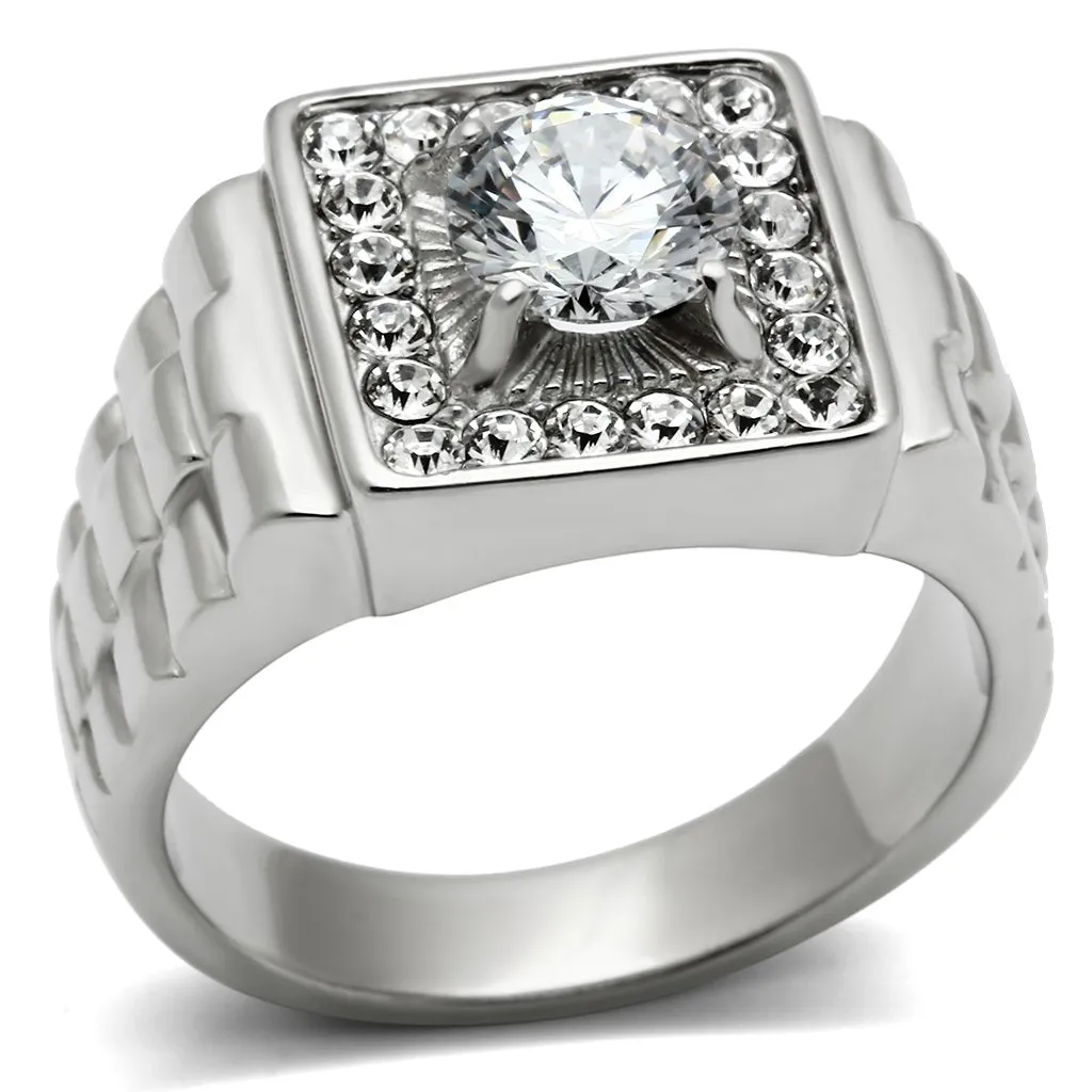 High polished (no plating) Stainless Steel Ring with AAA Grade CZ in Clear for Women Style TK347
