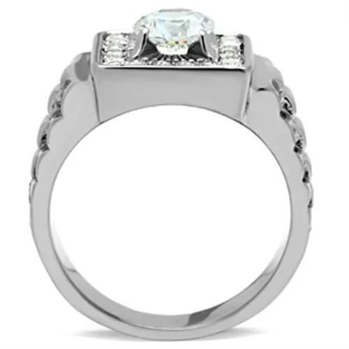 High polished (no plating) Stainless Steel Ring with AAA Grade CZ in Clear for Women Style TK347
