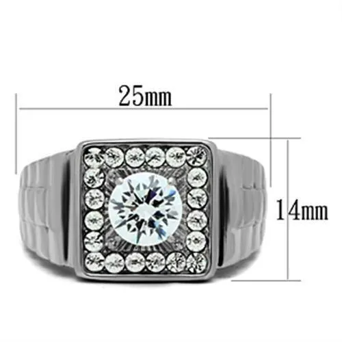 High polished (no plating) Stainless Steel Ring with AAA Grade CZ in Clear for Women Style TK347