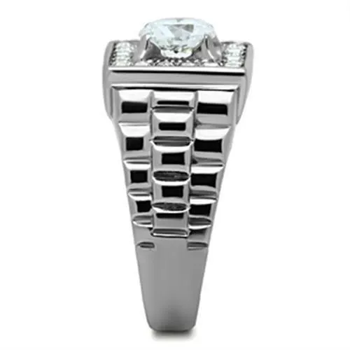 High polished (no plating) Stainless Steel Ring with AAA Grade CZ in Clear for Women Style TK347