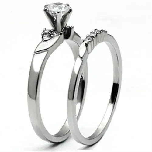 High polished (no plating) Stainless Steel Ring with AAA Grade CZ in Clear for Women Style TK694